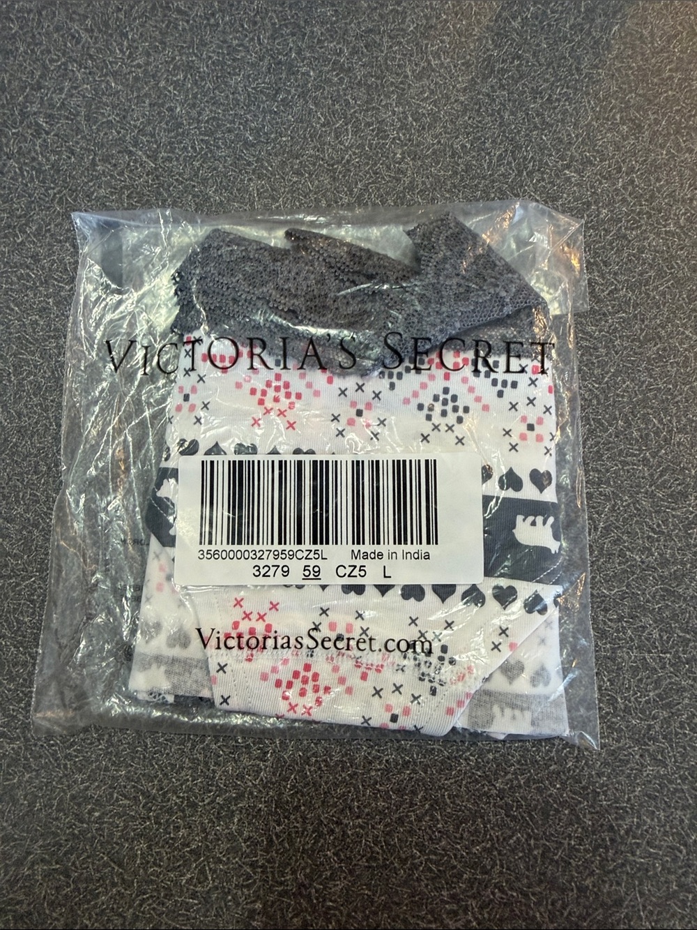 Victoria's Secret White, Black & Pink Patterned Panties - Hearts & Motifs